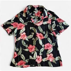 Tommy Bahama Women's M Short Sleeve Hawaiian Shirt Floral Tropical Black Pink